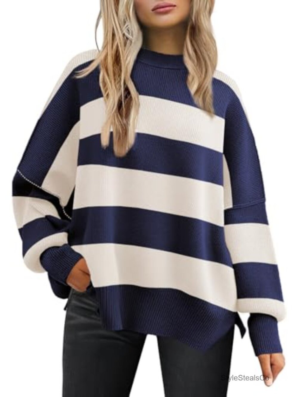 Women's Oversized Ribbed Knit Sweater Pullover Crewneck Batwing Sleeve